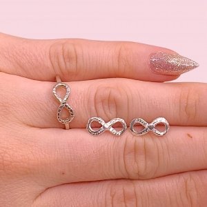 Conjunto Anillo Infinito clasico y Aros Infinito de Plata 925